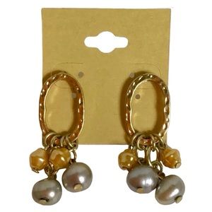 Hammered Oval Faux Pearl Earrings